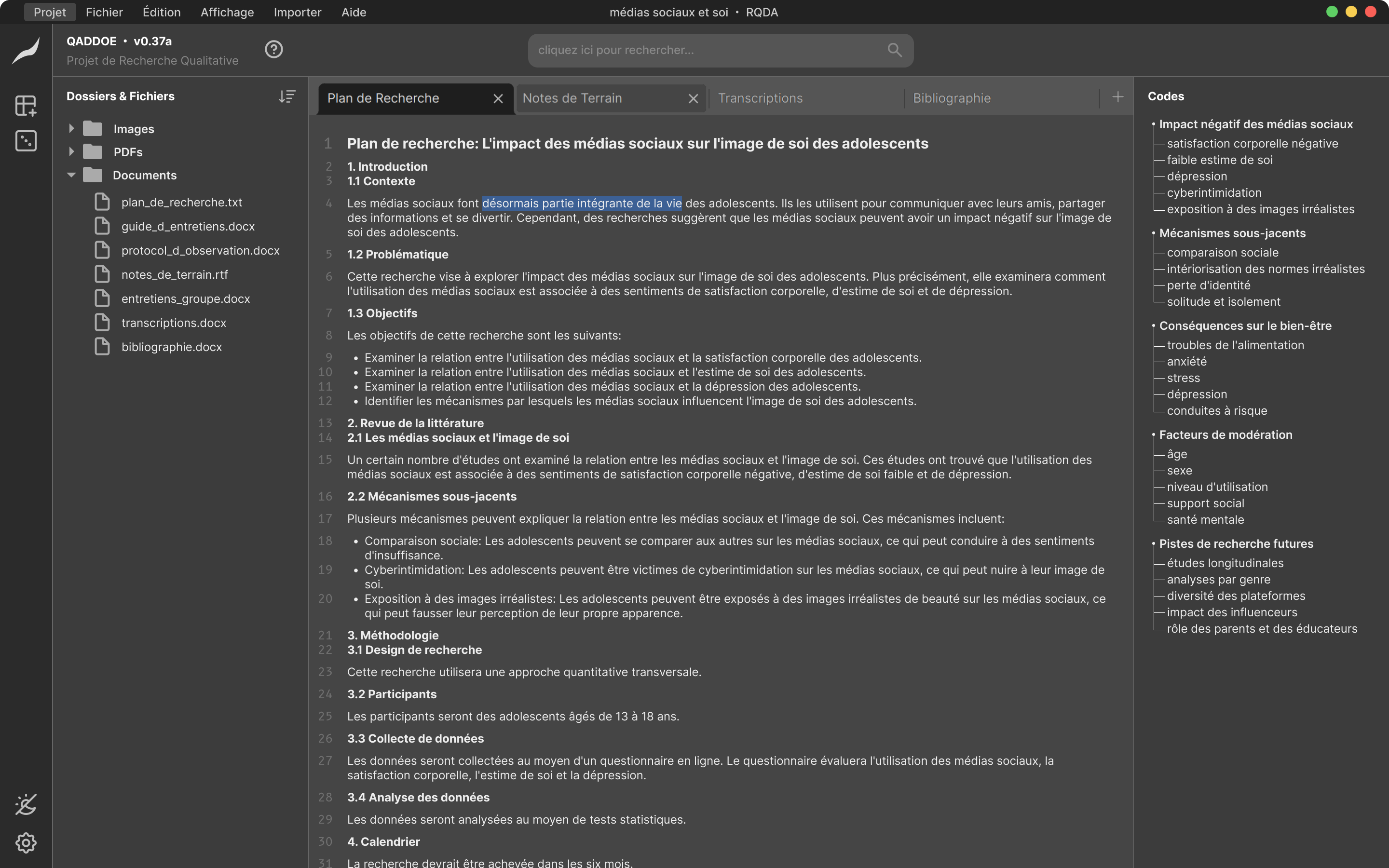 screenshot of the qualitative data analysis software QADDOE